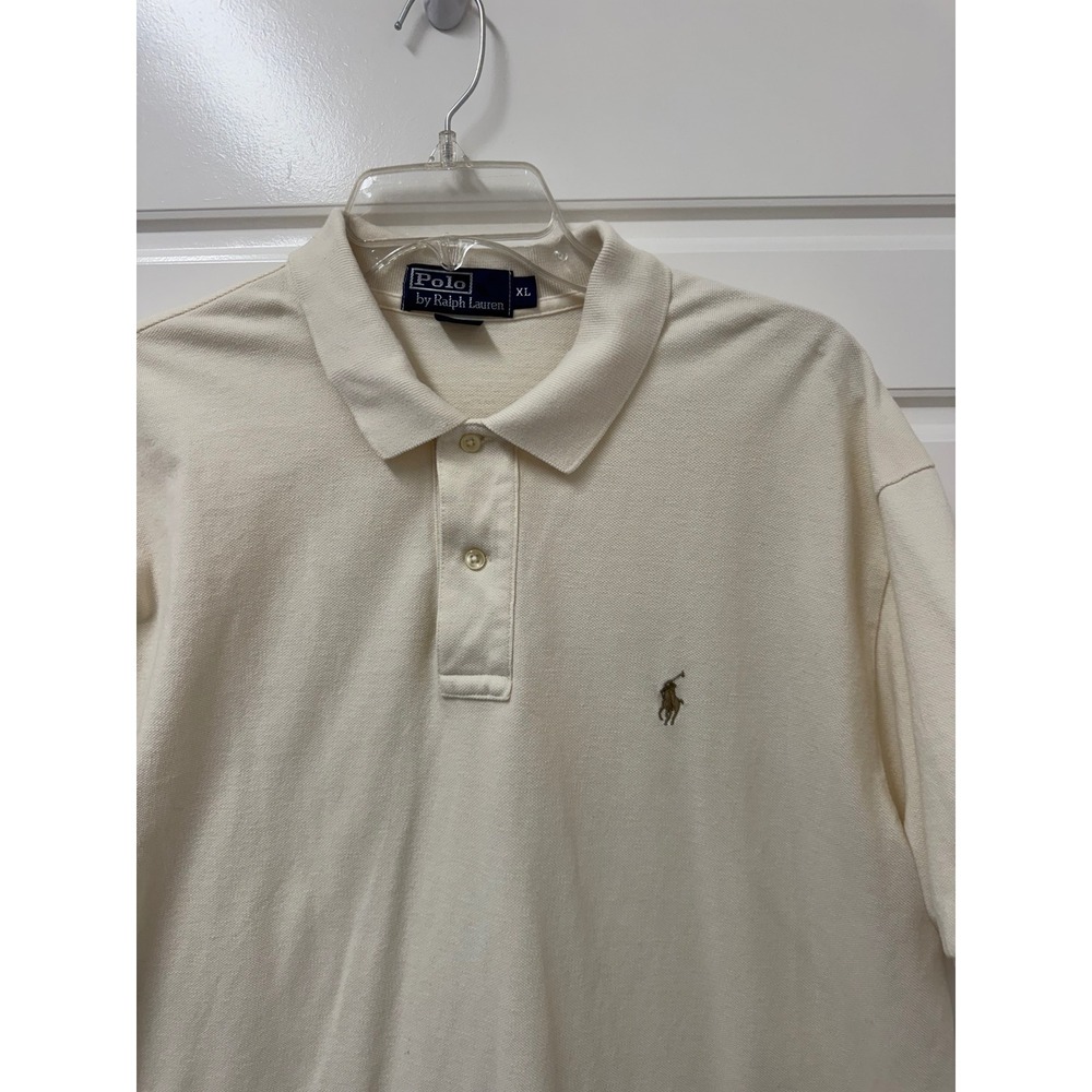 Polo Ralph Lauren Mens XL Cream Off White Cotton Pique Short Sleeve Polo Shirt